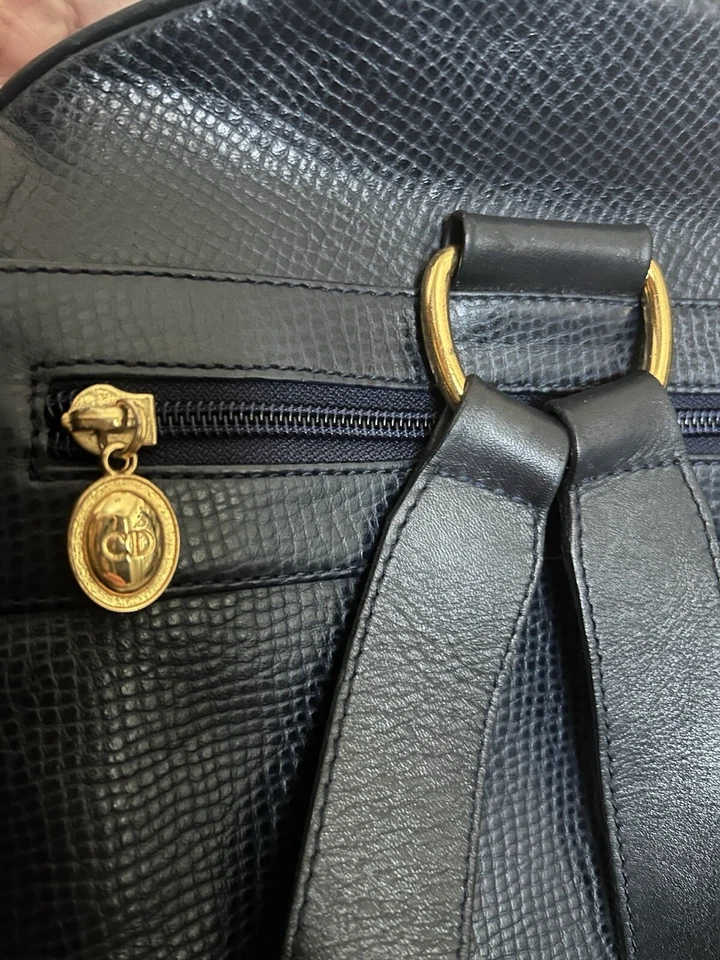 Christian Dior Back Pack CD Logo Black Gold Leather Authentic - Image 3 of 4