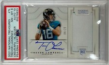 2021 NATIONAL TREASURES CROSSOVER PATCH AUTO SILVER TREVOR LAWRENCE /25 PSA 8 RC