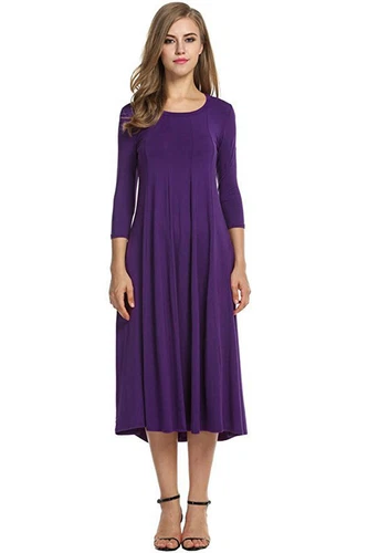 DAMEN DAMEN UNI JERSEY SWING KLEID FREIZEIT LANGARM MIDIKLEIDER SKATER - Bild 10 von 40