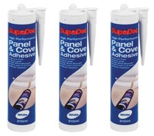 3x SupaDec DIY Decorating Panel & Cove Paintable Adhesive Glue 310ml - White