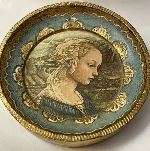 Placa de pared redonda pequeña florentina vintage Madonna F. Lippi Italia G.B. Florencia - Imagen 4 de 5