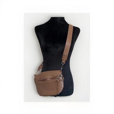 Jenny Fairy Light Brown Woven Vegan Leather Crossbody Bag with Adjustable Strap 