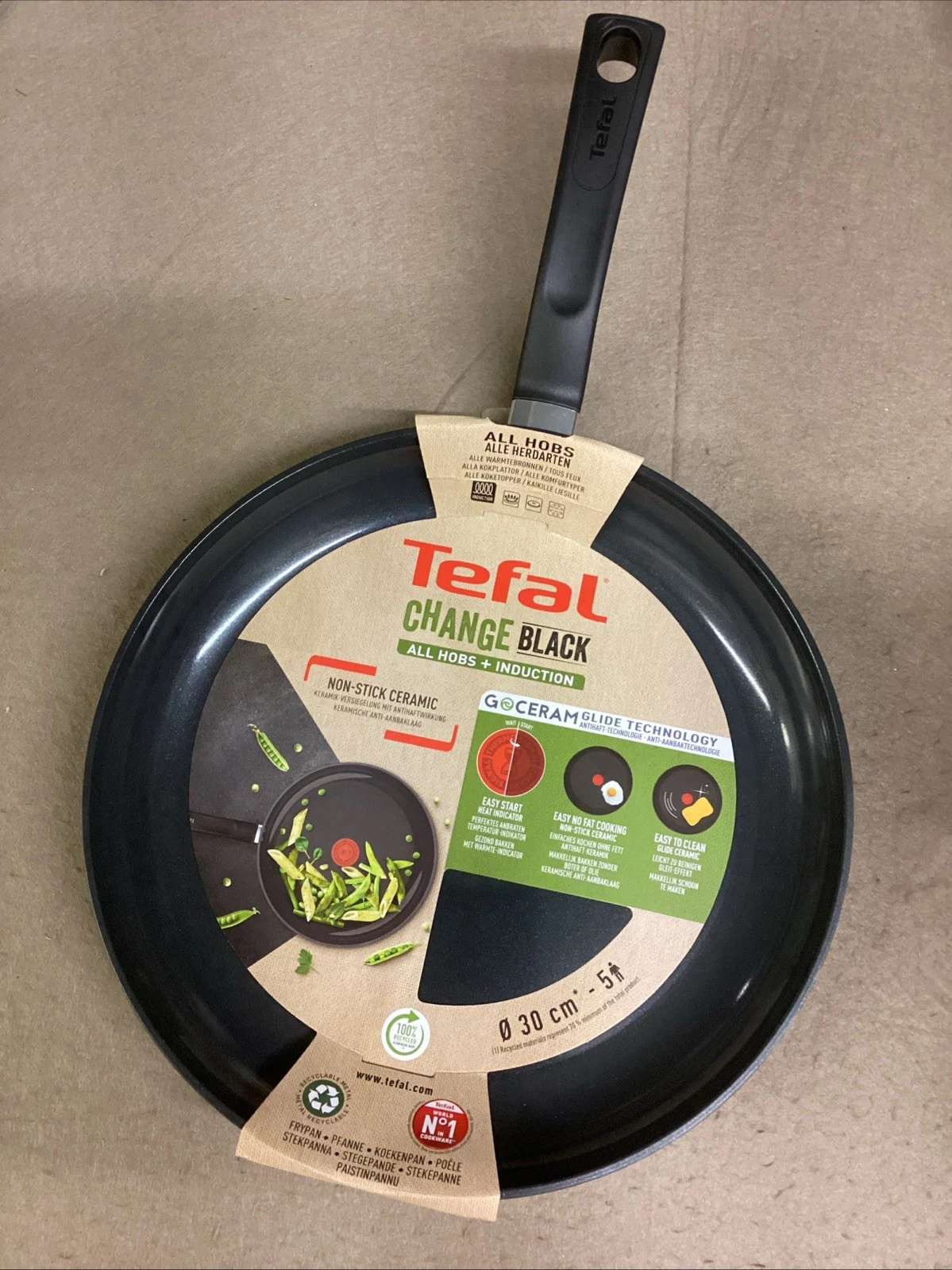30 Cm Tefal Frying Pan All Hobs + Induction Non-Stick Ceramic Change Black New