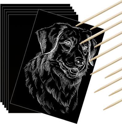 Scratch Paper Art Set Adults Scratchboard Craft Kits 7.2 X 5 Inch Black Scratch