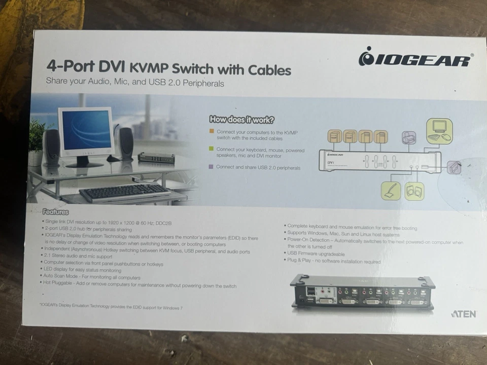 Iogear 4-Port DVI KVMP Switch with Cables Model GCS1104 - Image 2 of 3