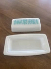Vintage Pyrex Turquoise Amish Butterprint Milk Glass Butter Dish & Lid (N.O.S)