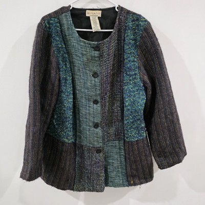 Vintage Patchwork Womens Tweed Jacket Size 16W Fairy Goblin Indie Button Up