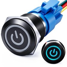 19mm Waterproof Latching Push Button Switch 12V ON/Off Switch 1NO 1NC Blue