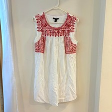 White Red Embroidered Dress Sz Large Forever 21 Tunic Boho Cottagecore Country