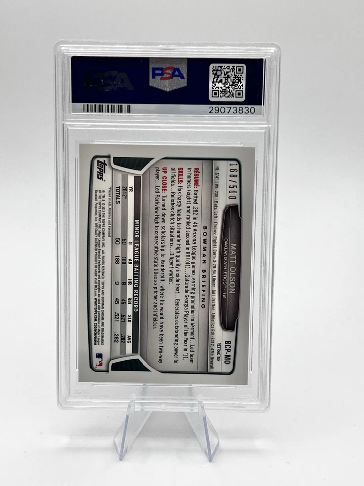 Bowman Chrome Matt Olson Prospect 2013 refractor automático/500 PSA 9 #BCPMO Foto 2 de 4