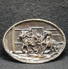 WH05164 NOS REALLY NICE VINTAGE 1970s WESTERN COWBOY SCENE BRASS BELT BUCKLE
