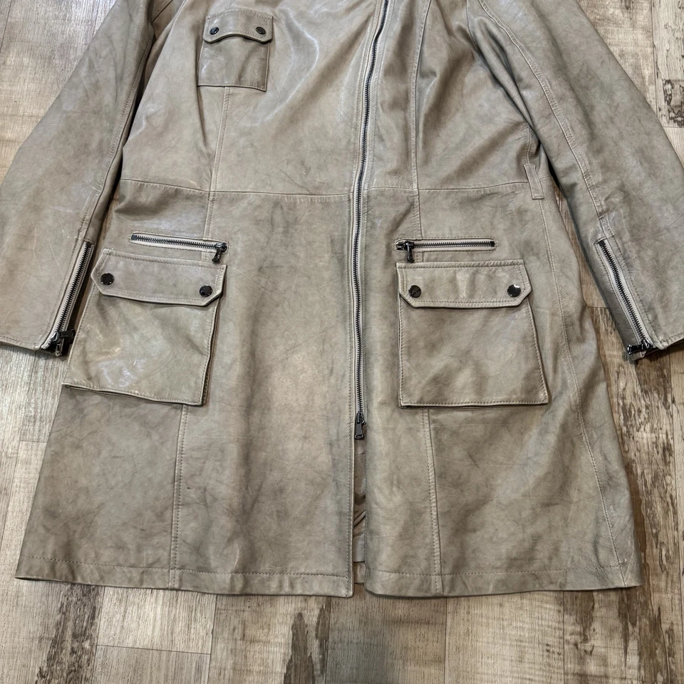 Chaqueta Abrigo Largo de Cuero para Mujer CARLISLE Talla US 18 Marrón Tostado Cremallera Foto 3 de 4