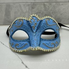 NWOT Mardi Gras New Orleans Adult EyeMask Blue Gold Shimmer Venetian Masquerade