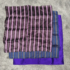 Silk Pocket Squares Set of 3 Mens One Size Purple Blue Striped Handmade Italy