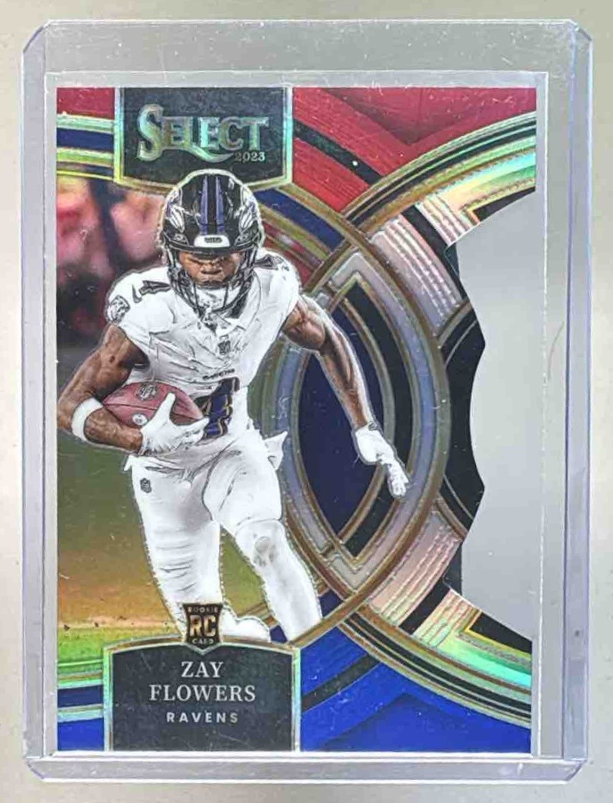 Zay Flowers 2023 Panini Select #157 Black Red Prizm Die Cut RC Premier Level