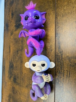 WowWee Fingerlings Lot of 2 Purple Dragon Kaylin & Glitter Monkey Kiki Toys TEST