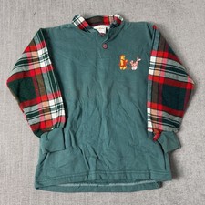 Vintage kids embroidered Flintstones Collared Long Sleeve size 3 Green Plaid