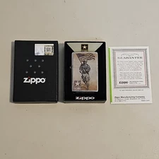 US Army Soldier Carrying American Flag Chrome Zippo Lighter