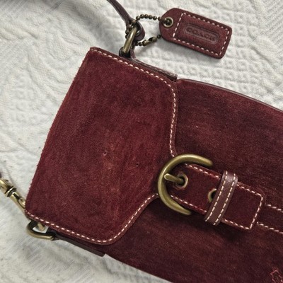 Y2K Coach Soho Bordeaux Burgundy Suede Leather Brass Pouch