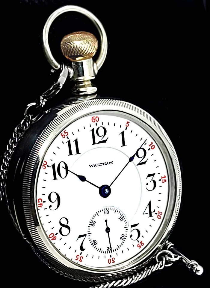 21 Jewels  18 Size High End Display Case RR Pocket Watch Waltham 845. Working - Image 4 of 4
