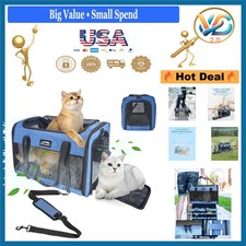 Large Soft Sided Cat Carrier 25 Lb Foldable Travel Bag Blue