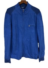 Men  s Lambs Wool Full Zip Blue Color Cardigan Sweater Size Large