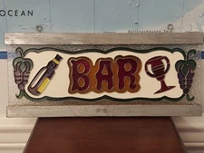 Handmade Faux Stained Glass "BAR" Pub Sign Textured Glass & Hand-painted 14"x 6"