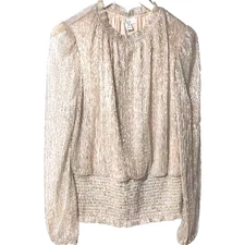 Joie Holiday Metallic Cropped Blouse Smock Pink Ruffle Disco Party Sz XL Shimmer