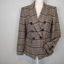 Veronica Beard Miller Dickey Jacket Women's 8 Multicolor Plaid Double Breasted
