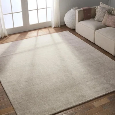 Tapis de luxe design marron uni en laine/viscose tissé à la main fait main - Photo 1/4