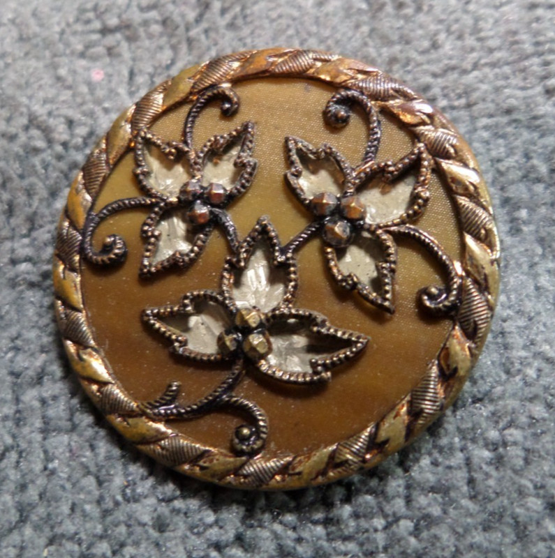 Vintage Antique Victorian Metal & Celluloid Button Fancy Design