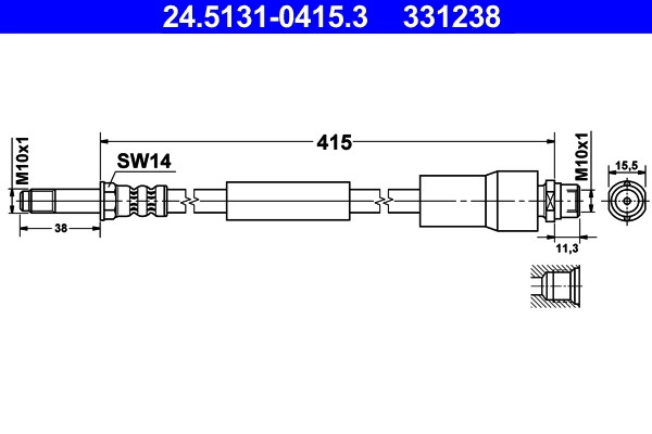 Flexible de frein ATE 24.5131-0415.3 pour utilitaires type OE 2E0611707B