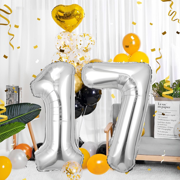 17 Geburtstag Deko Zahlen Luftballon 17 Jahre | Folienballon Sliber - FüR 17. Ge-image