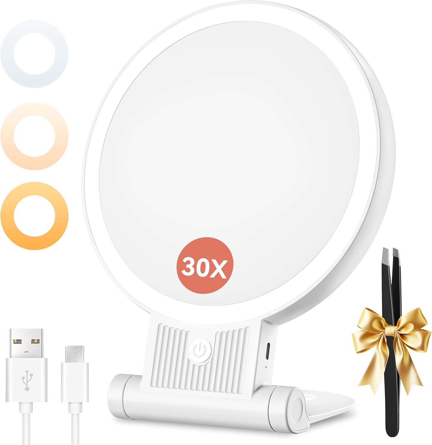 Auxmir 30X Magnifying Mirror, Double Sided 1X /30X Makeup Mirror with Light, Fo