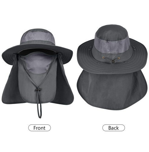 UPF 50+ Sun Protection Cap Wide Brim Fishing Hat with Face & Neck Flap Dark Gray - Afbeelding 4 van 7