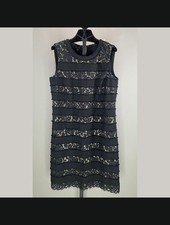 NEW Talbots Dress Womens 10 black tan floral lace pencil sheath cocktail classic