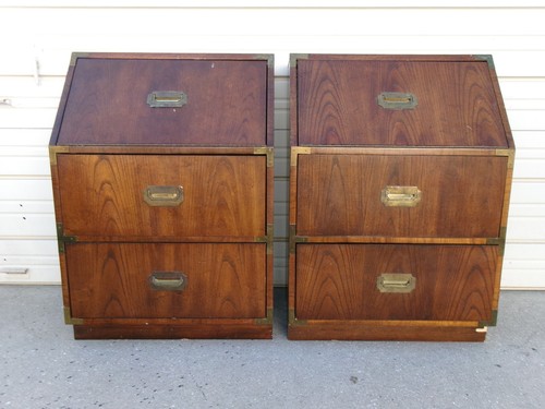 Rare 2 Campaigner Dixie Nightstands Drop down Lid Pair Bachelors MCM Mid Century