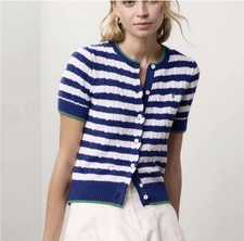 Polo Ralph Lauren Sweater Striped Cable Knit Short Sleeve L  fits Size XS Read