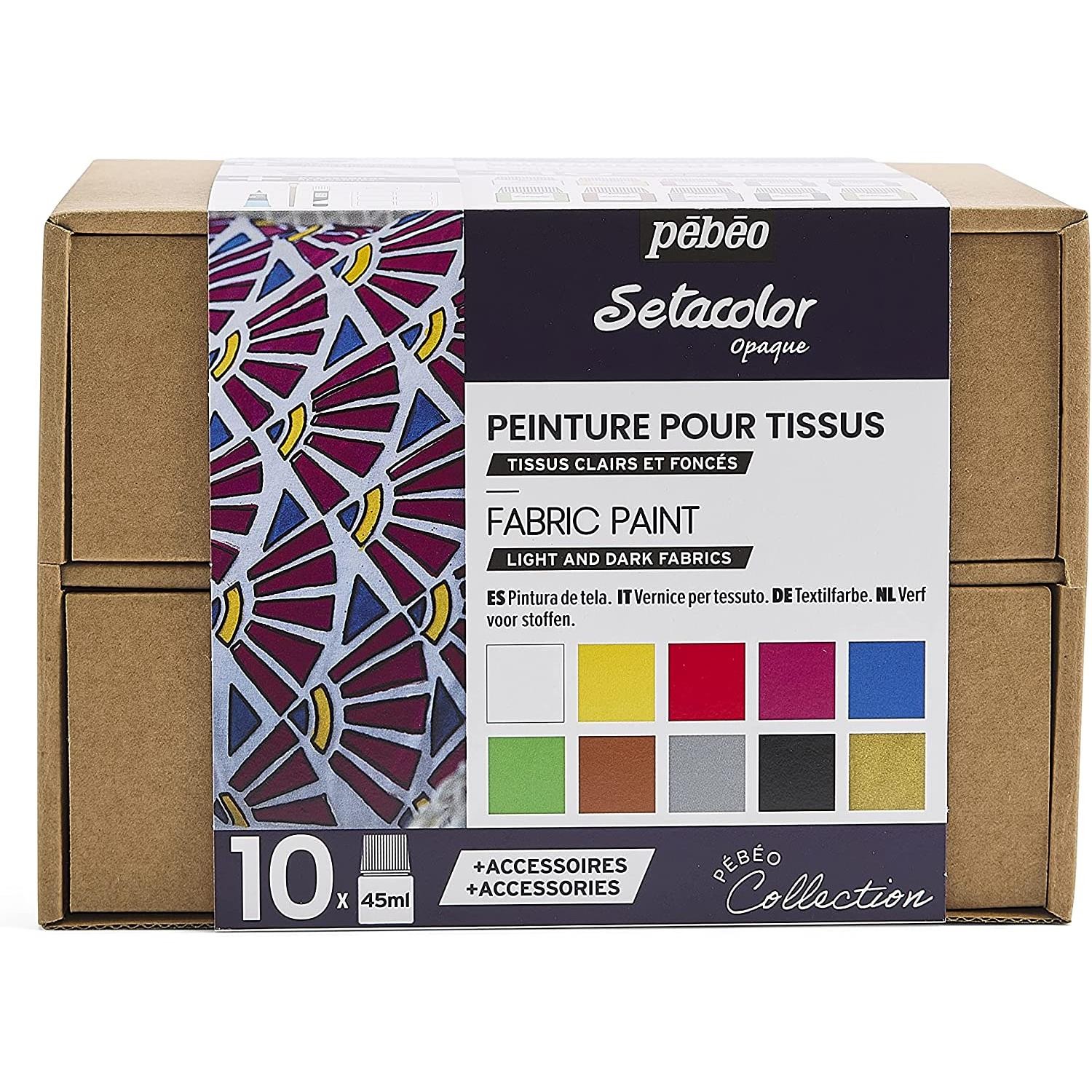 Coffret Setacolor Peinture Textile Pébéo 10x45ml pour tissu