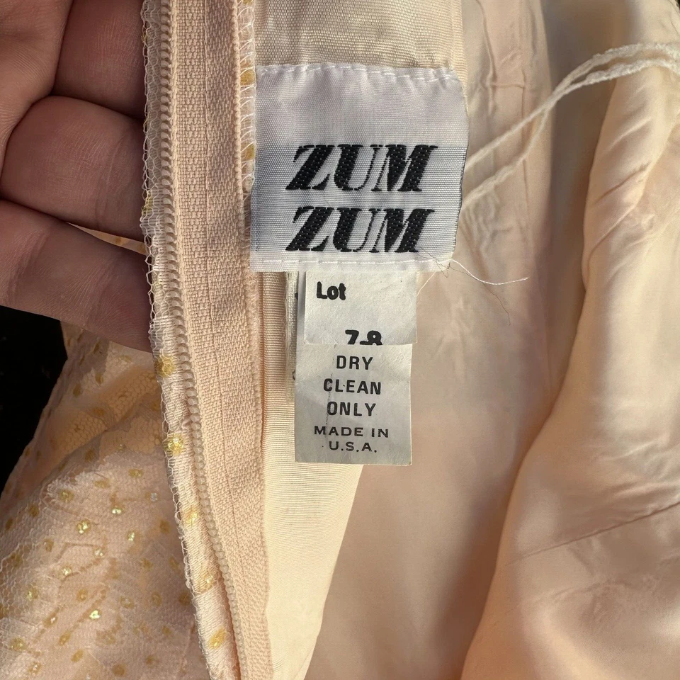  Vestido sin tirantes de encaje formal de baile Zum Zum Zum Melocotón naranja purpurina 7/8 Vintage 80s Foto 2 de 4