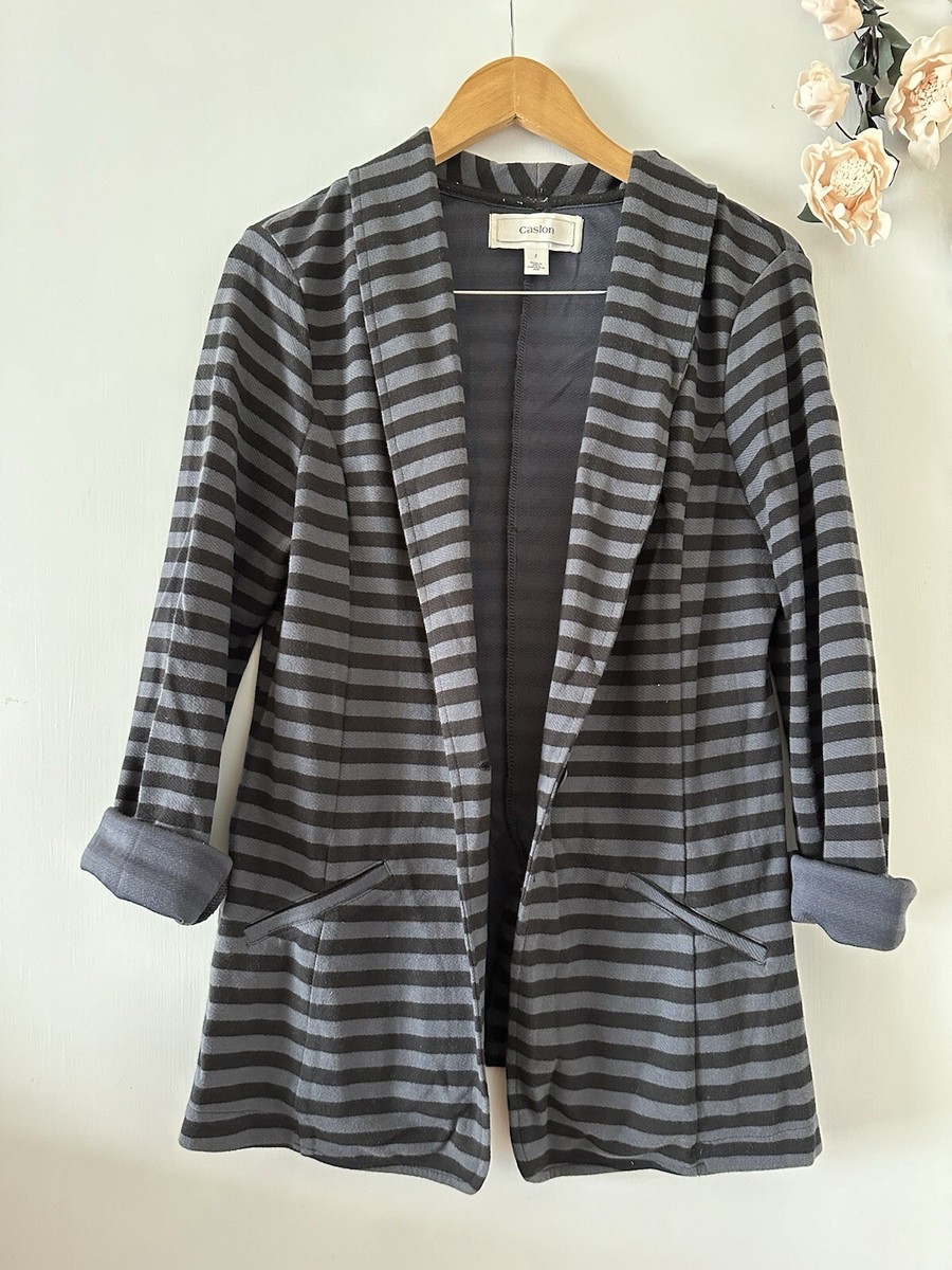 Nordstrom Caslon Women's Black/ gray Striped Long Sleeve Blazer