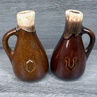Vtg McCoy Oil & Vinegar Cruets Brown Drip Glaze No Stoppers Set V & O 5"H