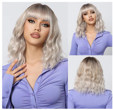 Short Bob Blonde Wig with Bangs, Wavy Curly Bob Wigs