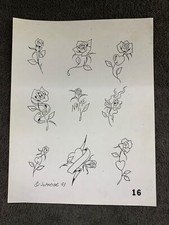 Vintage Art Tattoo Flash Sheet Superior 91 1991 16 Roses Flowers