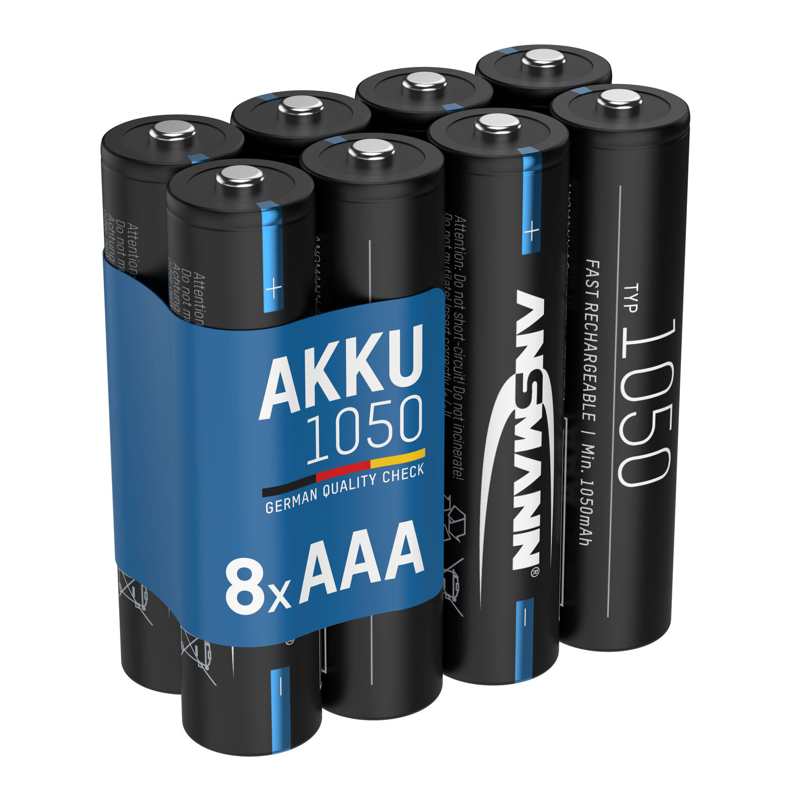 ANSMANN Akku AAA 1050mAh NiMH 1,2V - wiederaufladbar, hohe Kapazität (8 Stück)