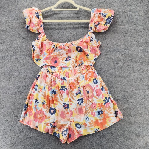 ROXY Romper Womens Medium Off Shoulder Pink Floral