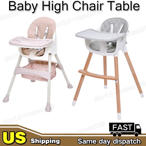 Adjustable Wood High Chair Baby Toddlers Convertible Feeding Highchair
