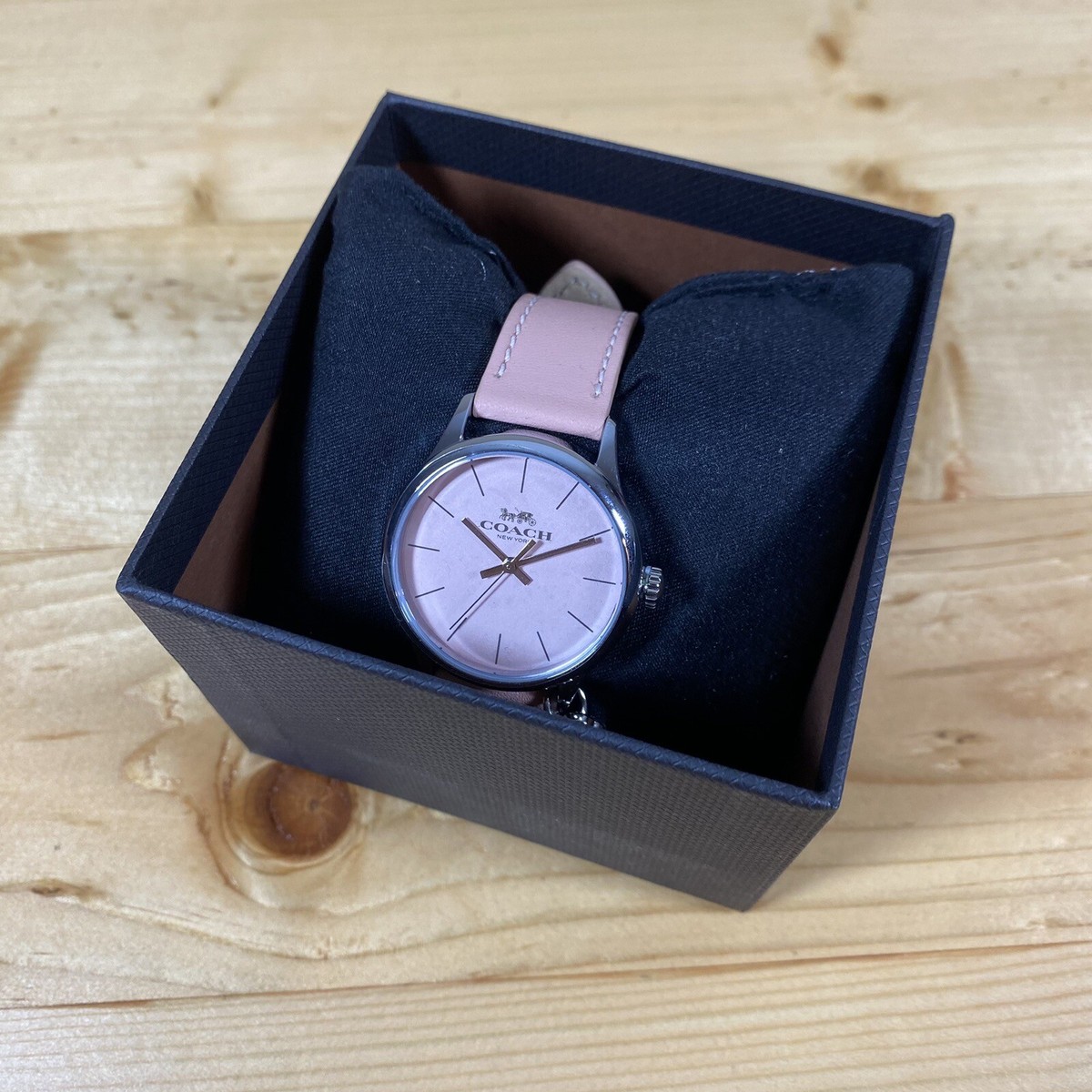 Coach Ruby Leather Strap Watch Classic Logo Case Blush Pink Silver
