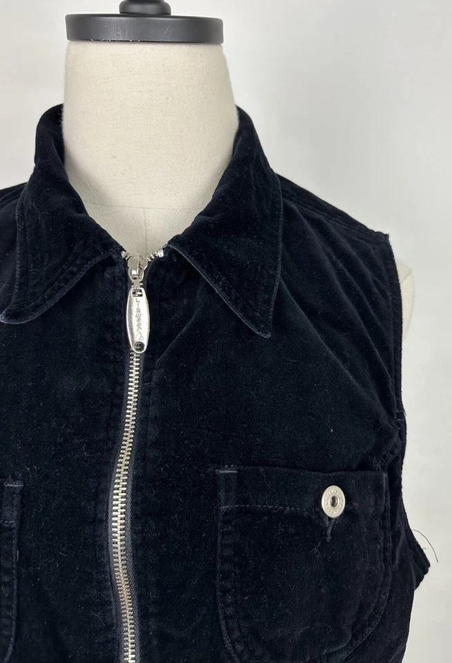 Vintage 90s Vest Womens M / L Black Velvet Full Zip Biker Grunge Minimalist - Image 4 of 4