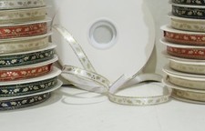 3 Holly Christmas Ribbon 3/8" X 50 yards White  Gold - Made in USA